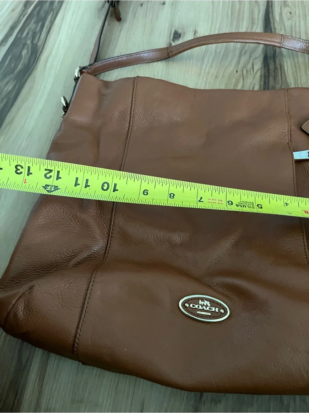 Coach Brown Pebbled Shoulder Bag with Zipper Logo Accent & Inner Pockets